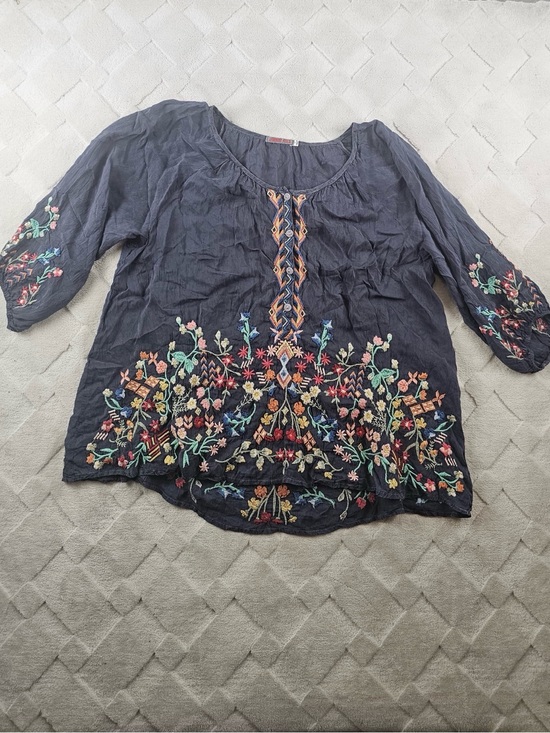 Johnny Was Tops - Johnny Was Sarah Embroidered Floral Peasant Blouse Womens Large